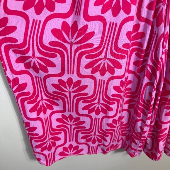 Entro Patterned Smocked Wide Leg Jumpsuit Women's Medium Pink Purple Comfy Boho - Picture 10 of 16